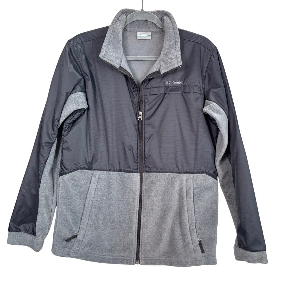 Columbia Boys XL (18/20) Gray Dark Navy Blue Fleece Lined Nylon Full Zip Jacket